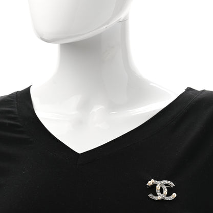 Chanel Pearl Crystal CC Mini Brooch Silver 2 of 7