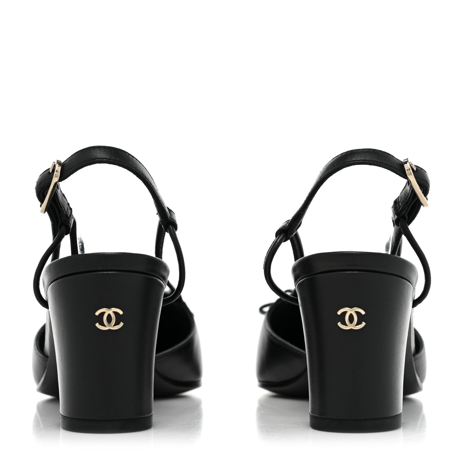 Chanel Lambskin Satin Slingback Cap Toe Bow Pumps 36 Black 4 of 10