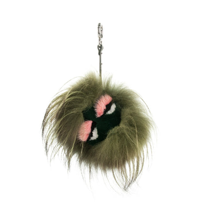 Fendi Fox Mink Rabbit Fur Vitello Flamingo Kooky Monster Bag Bug Charm Verde Multicolor Olive 1 of 4