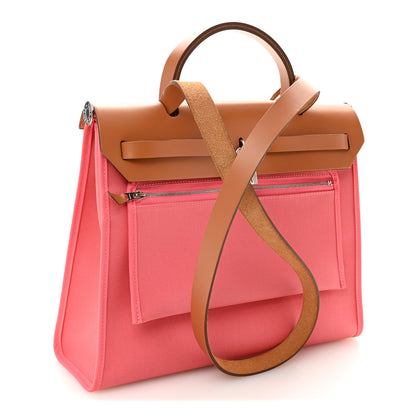 Hermes Vache Hunter Toile Herbag Zip 31 PM Rose Azalee Natural 4 of 11
