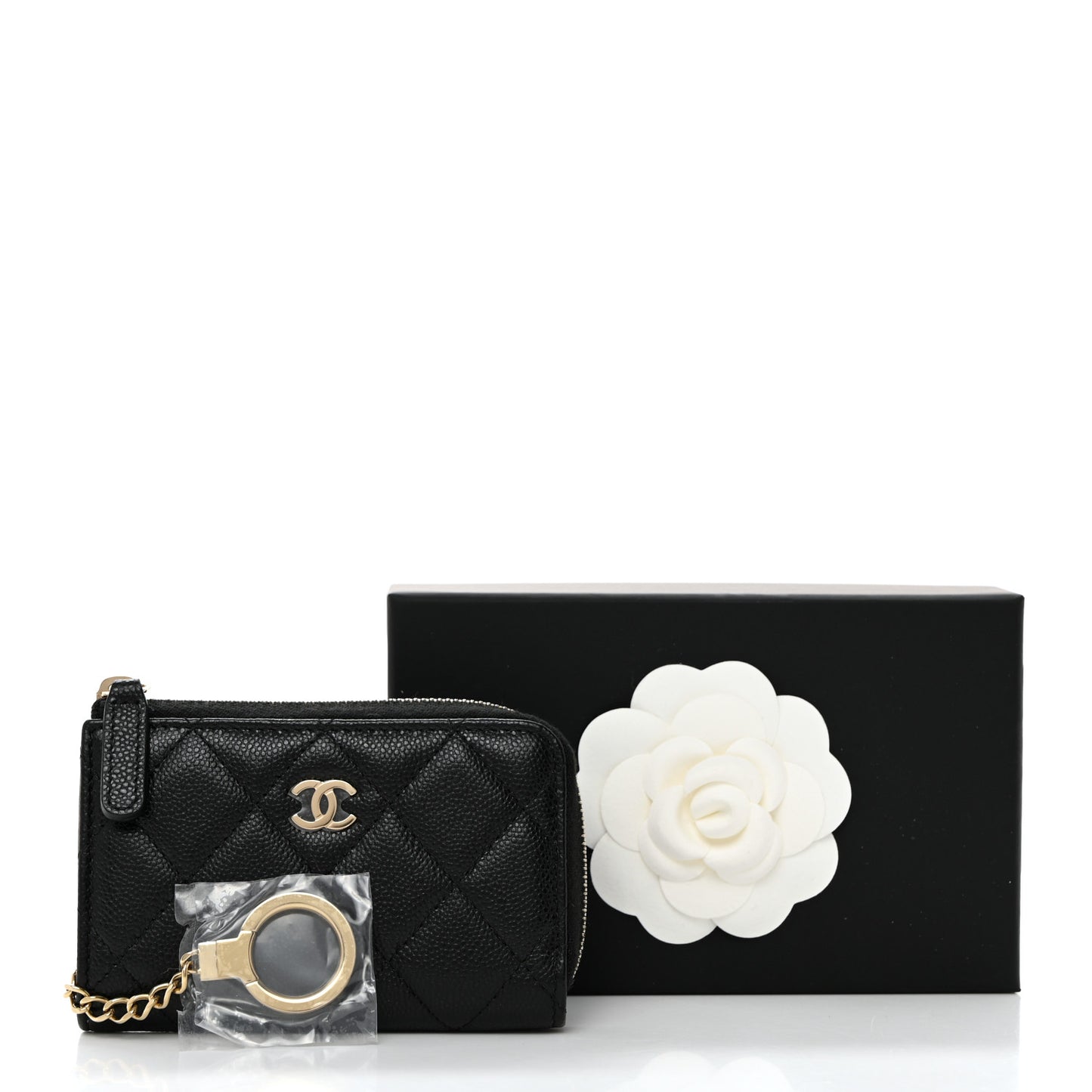 Caviar Quilted Zipped Key Holder Case Black