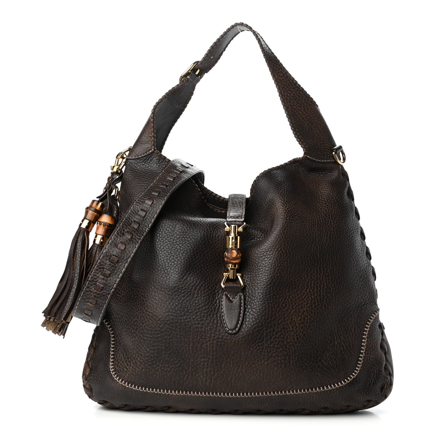 Gucci Calfskin Large New Jackie Shoulder Bag Dark Brown 1 of 9
