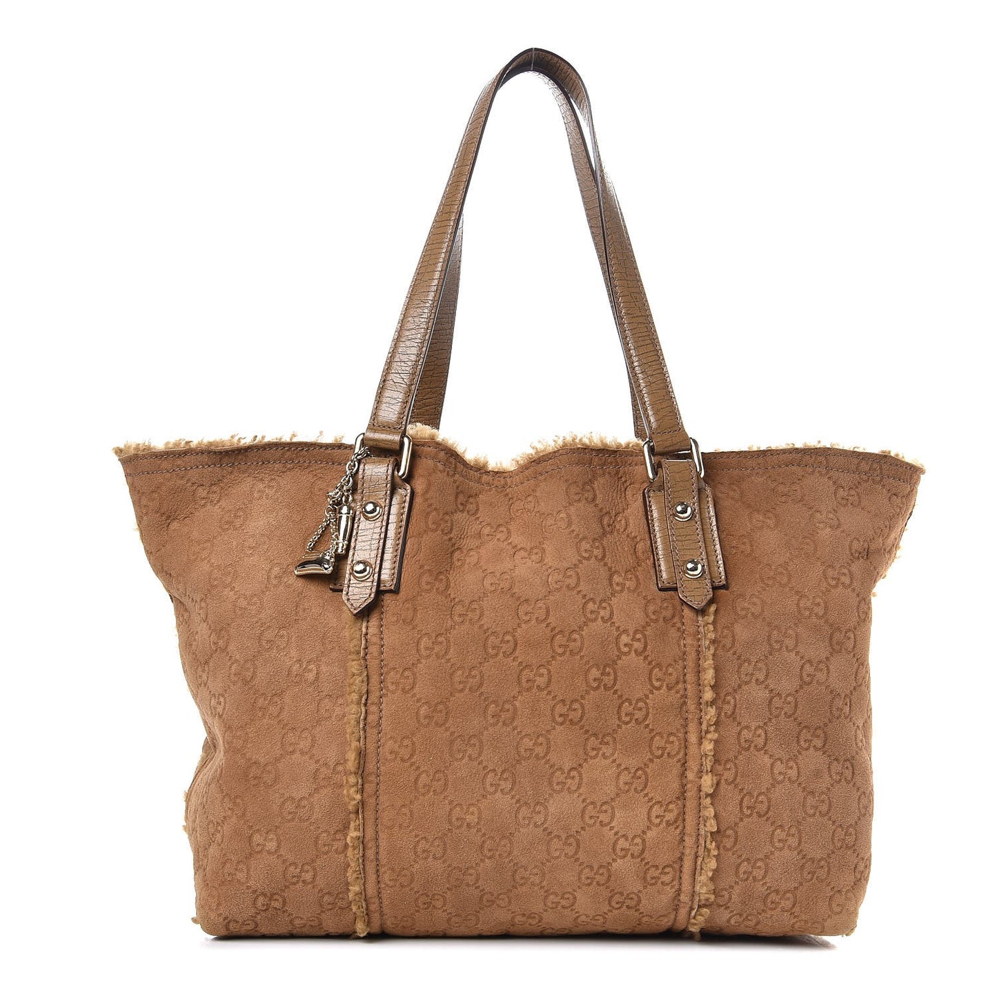 Suede Shearling Guccissima Large Jolicoeur Tote Tan