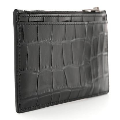 Balenciaga Shiny Calfskin Monochrome Crocodile Embossed Hourglass Long Coin Case Card Holder Black 3 of 7