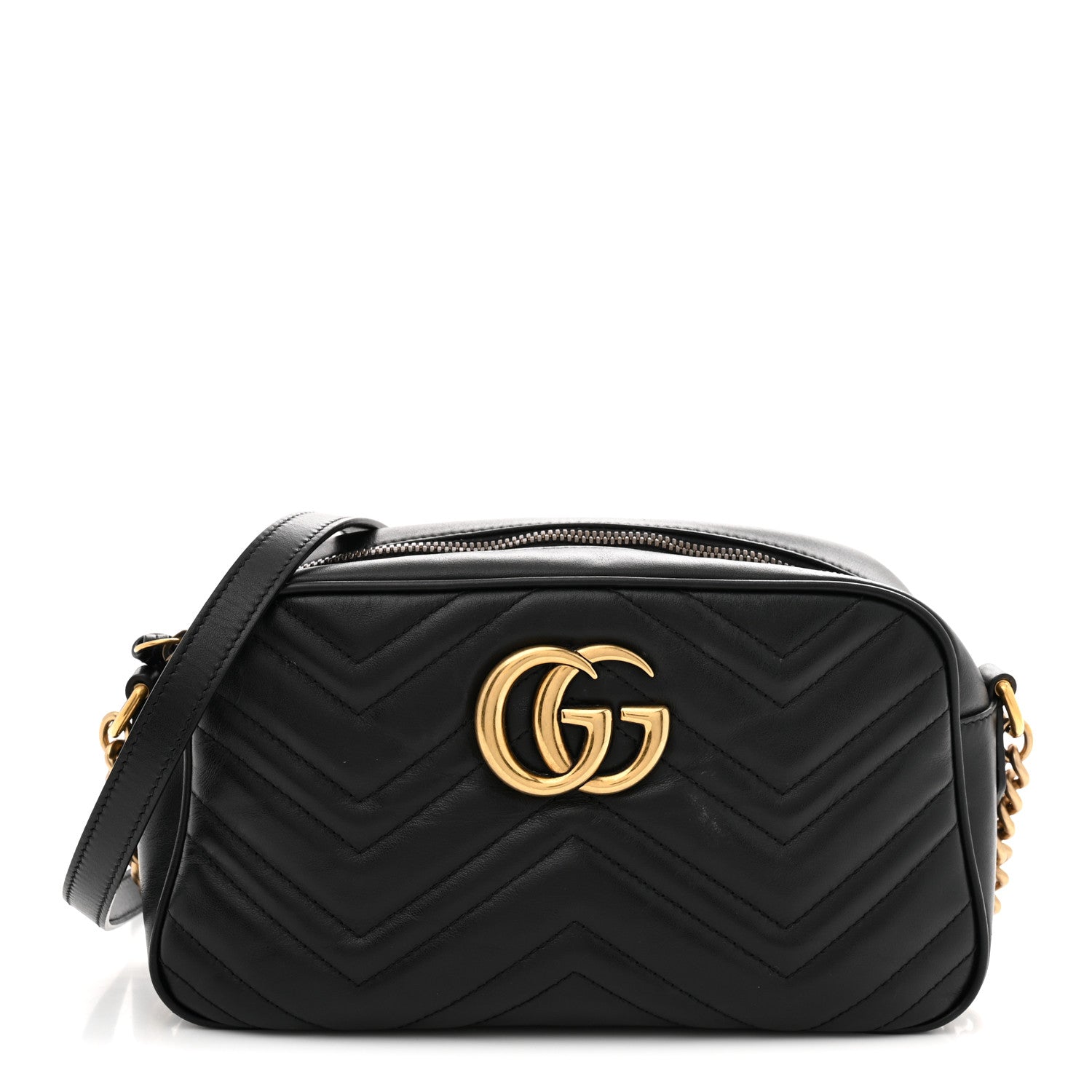 Gucci Calfskin Matelasse Small GG Marmont Chain Shoulder Bag Black 1 of 11
