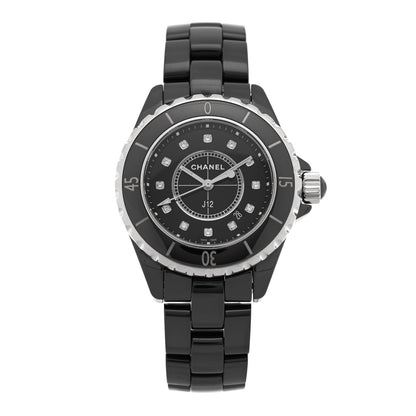Chanel Stainless Steel Ceramic Diamond 33mm J12 Quartz Watch Black 1 of 5