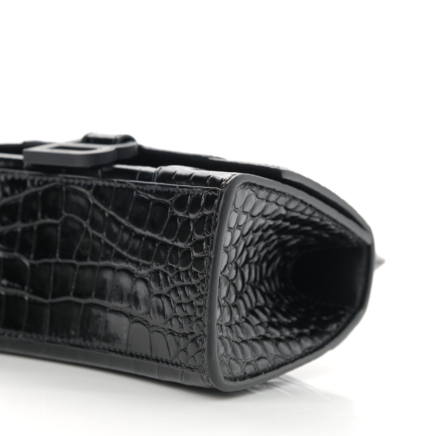 Balenciaga Shiny Calfskin Monochrome Crocodile Embossed Hourglass Top Handle Bag XS Black 10 of 11