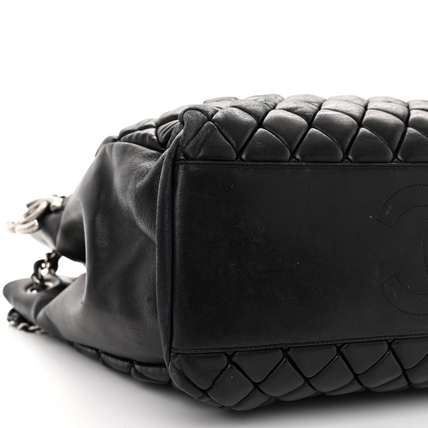 Lambskin Quilted Medium New Bubble North South Tote Black