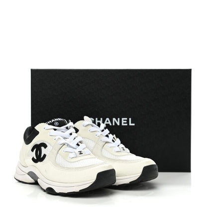 Chanel Mesh Suede Calfskin Grained Calfskin Womens CC Sneakers 36 White Black 12 of 12