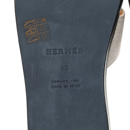 Hermes Canvas Calfskin Mens Izmir Sandals 40 Naturel Safari Prunoir 6 of 8