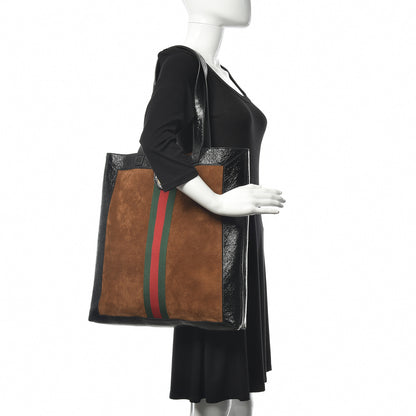 Gucci Suede Patent Web Large Ophidia Vertical Shopping Tote Nocciola Black 2 of 11
