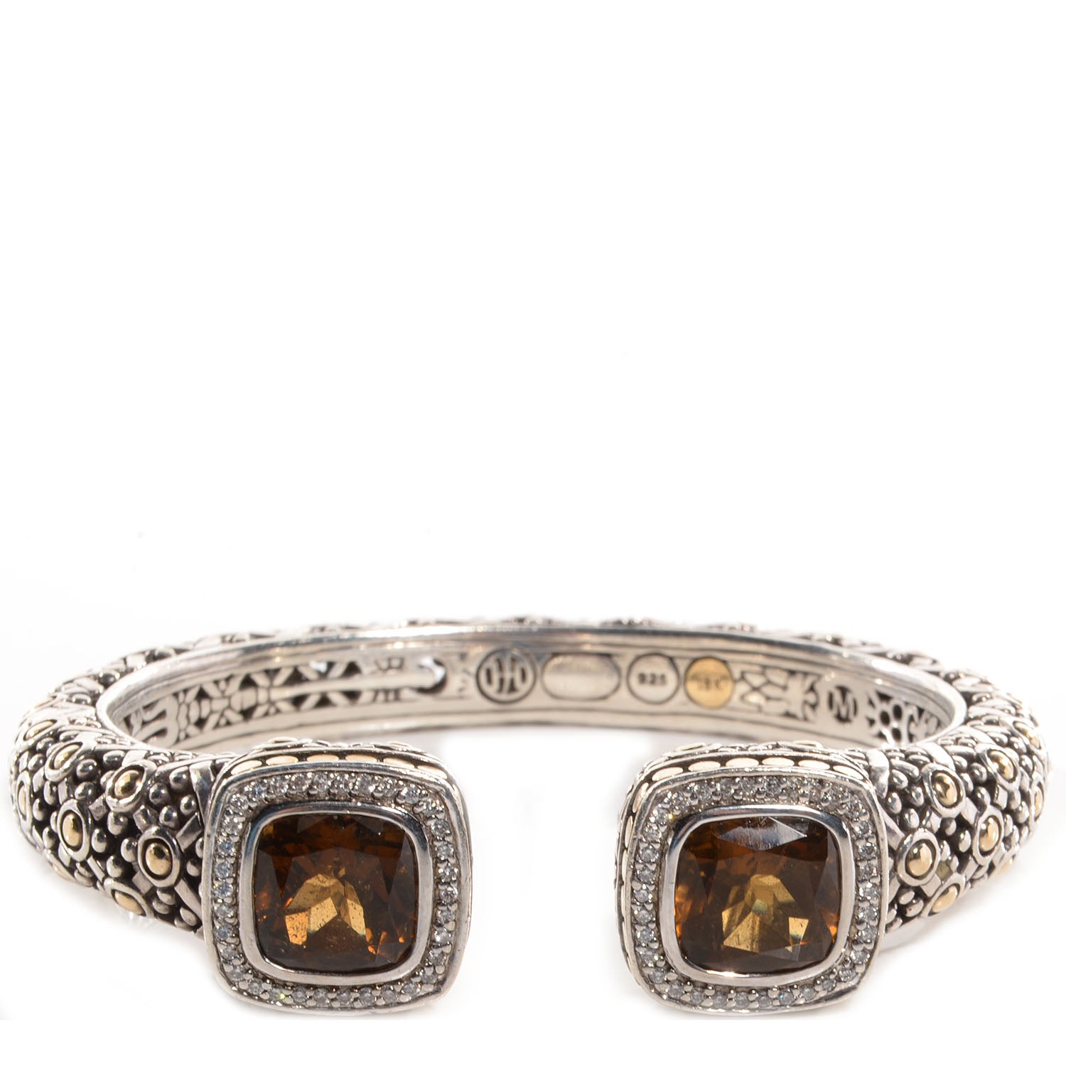 John Hardy Sterling Silver 18K Yellow Gold Diamond Smoky Quartz Jaisalmer Cuff Bracelet 1 of 5