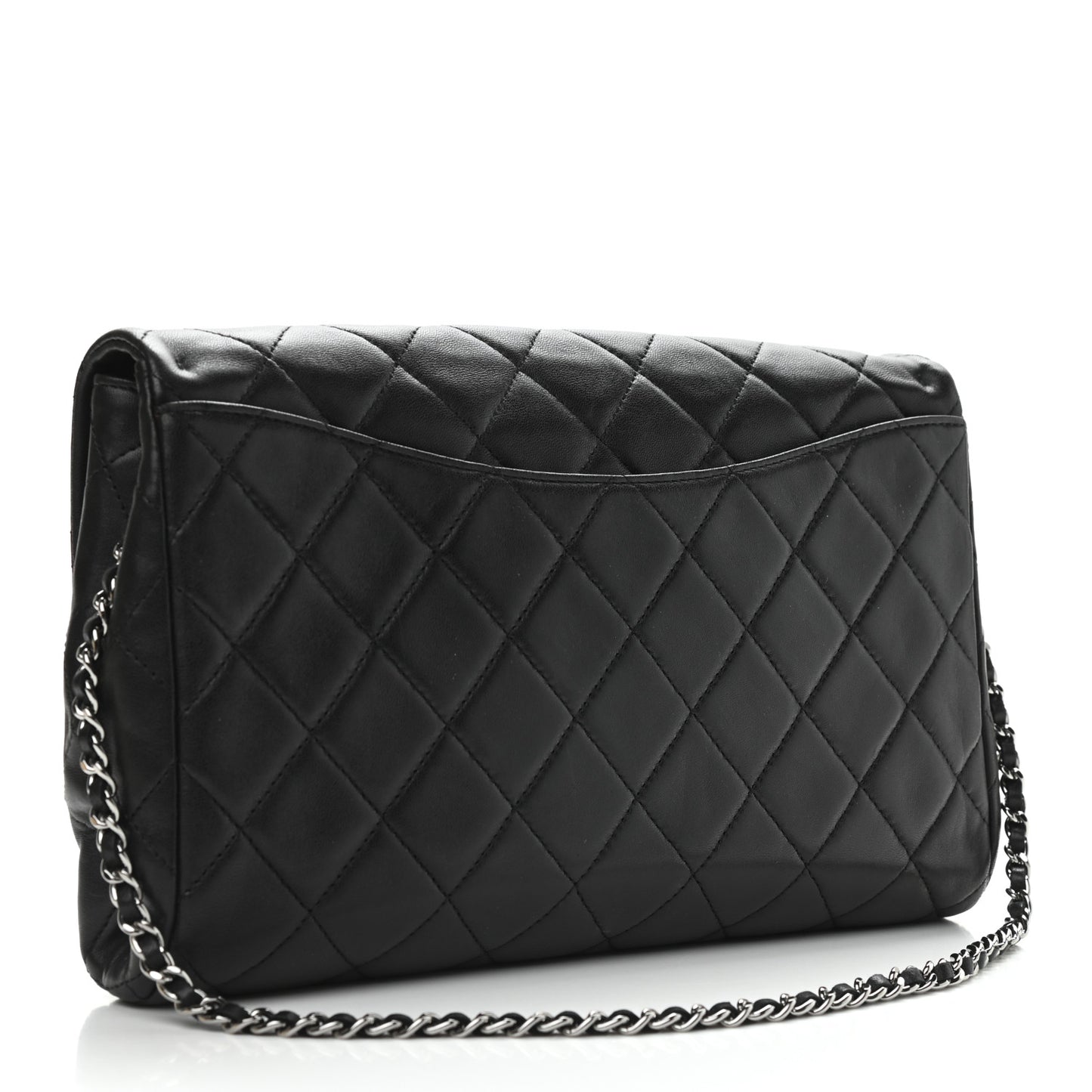 Lambskin Quilted Clutch With Chain Flap Black