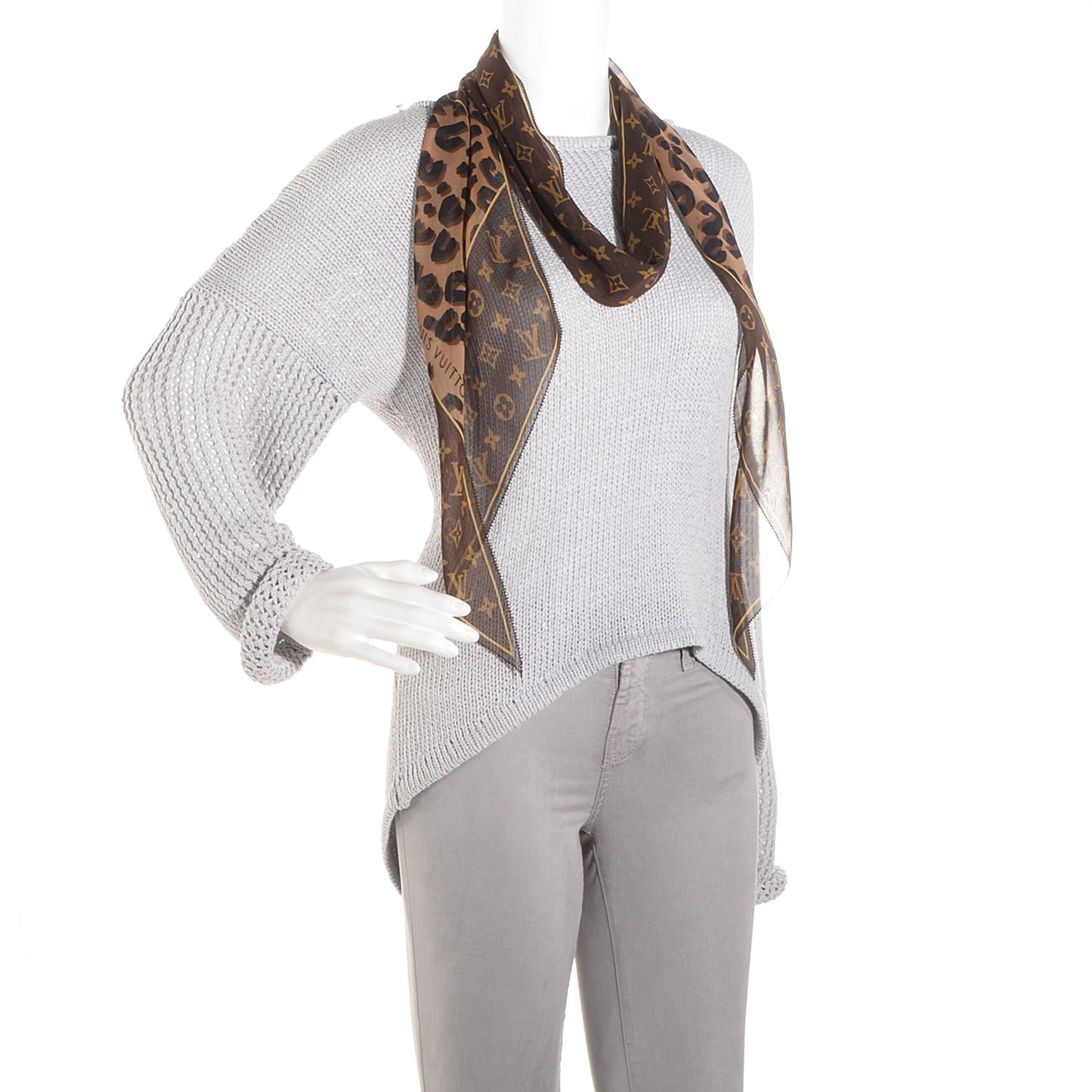 Silk Crepe Leopard Monogram Scarf