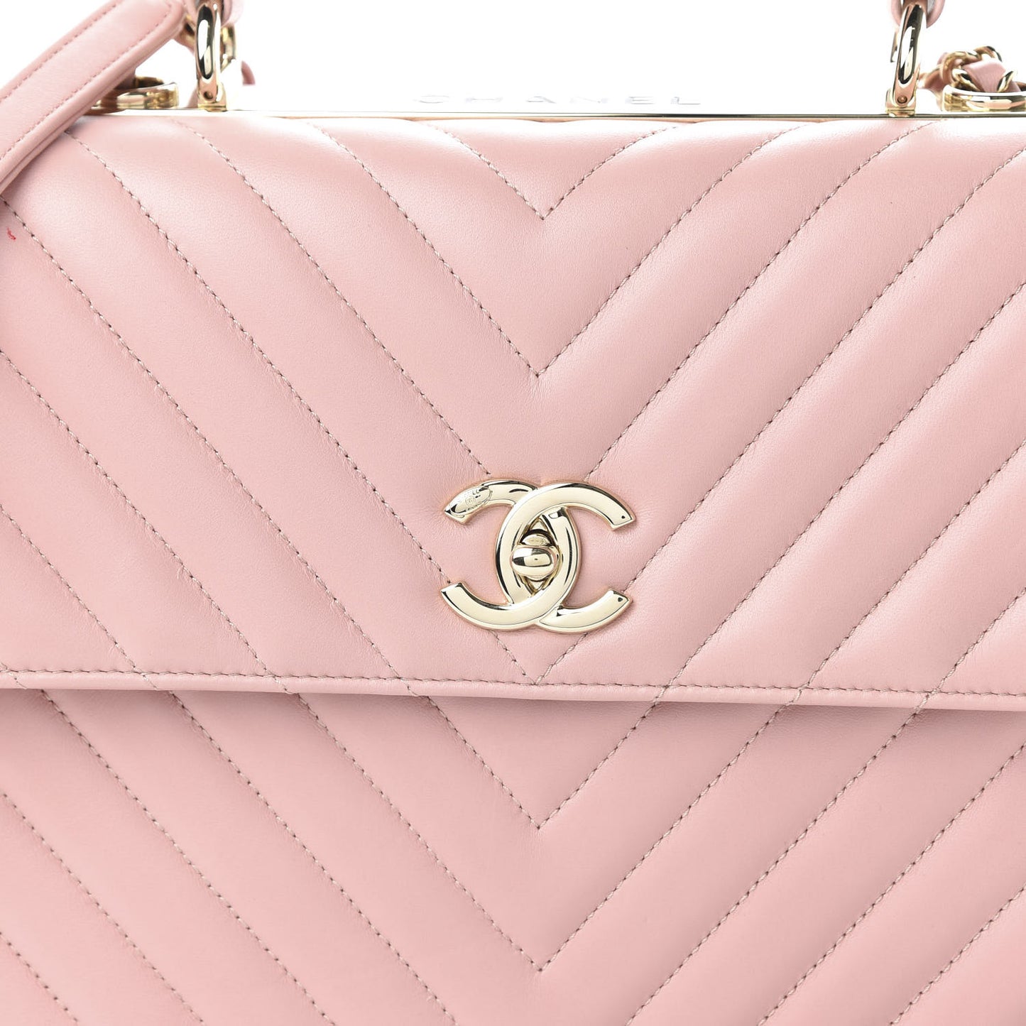 Lambskin Chevron Quilted Medium Trendy CC Dual Handle Flap Bag Pink