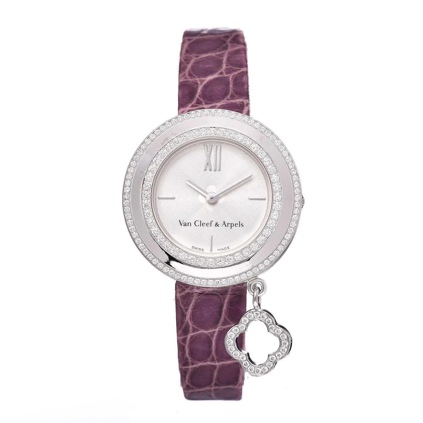 18K White Gold Alligator Diamond Bezel 25mm Charms Quartz Watch