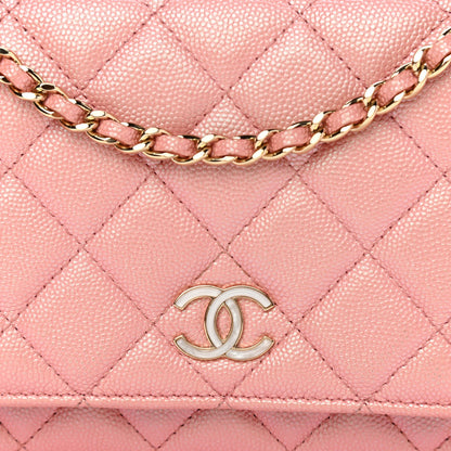 Chanel Iridescent Caviar Quilted Wallet on Chain WOC Rose Pink 9 of 12