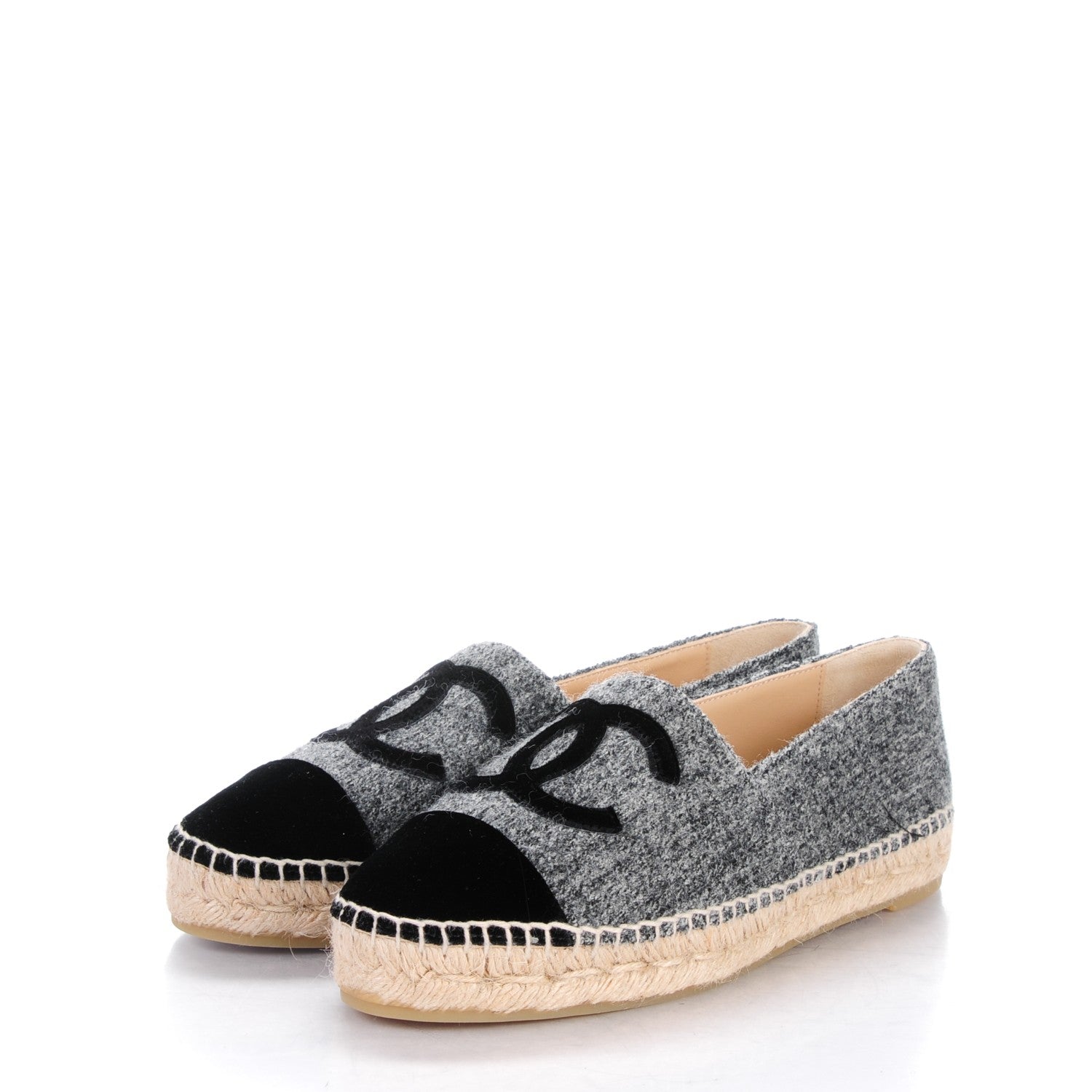Chanel Tweed Velvet CC Espadrilles 38 Grey Black 3 of 8