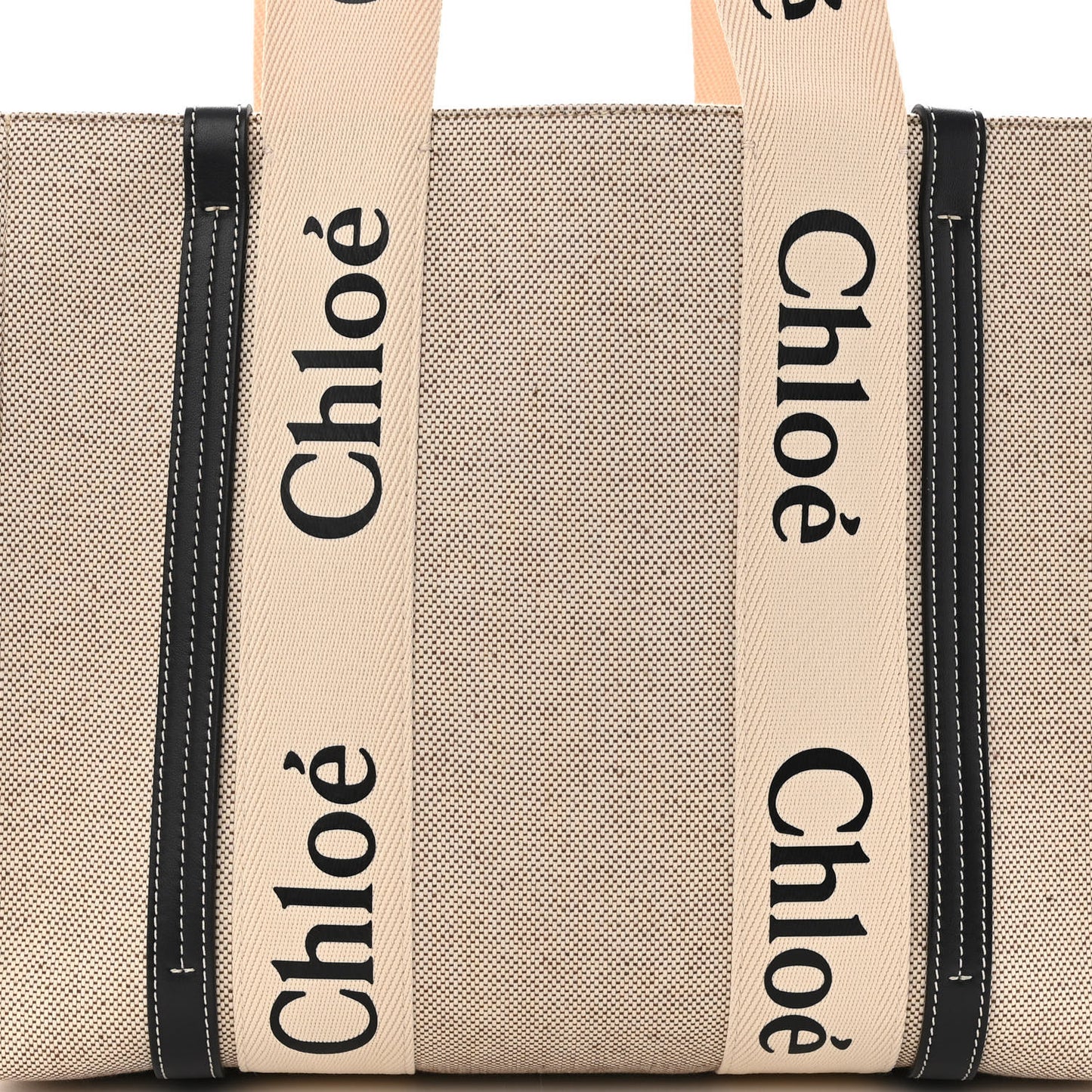 Cotton Calfskin Medium Woody Ribbon Tote White Black