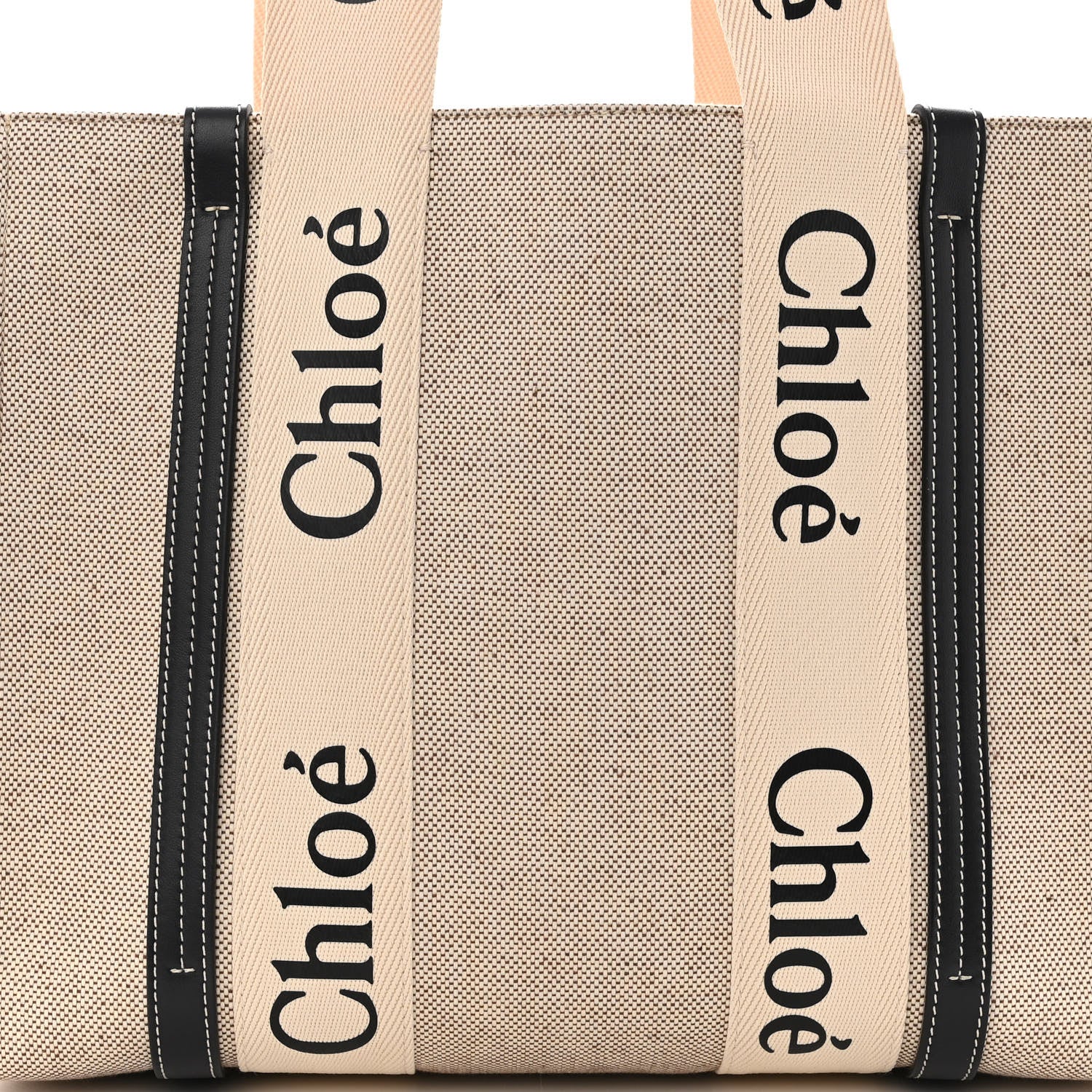 Chloe Cotton Calfskin Medium Woody Ribbon Tote White Black 6 of 8