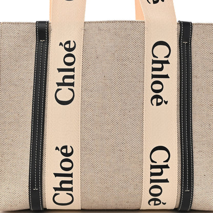 Chloe Cotton Calfskin Medium Woody Ribbon Tote White Black 6 of 8