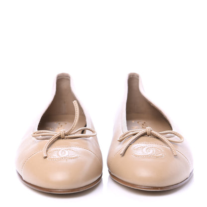 Chanel Lambskin Cap Toe CC Ballerina Flats 39 Beige 2 of 8