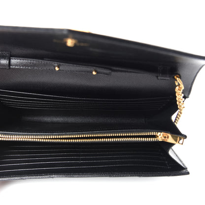 Saint Laurent Grain De Poudre Matelasse Chevron Monogram Chain Wallet Black 5 of 10