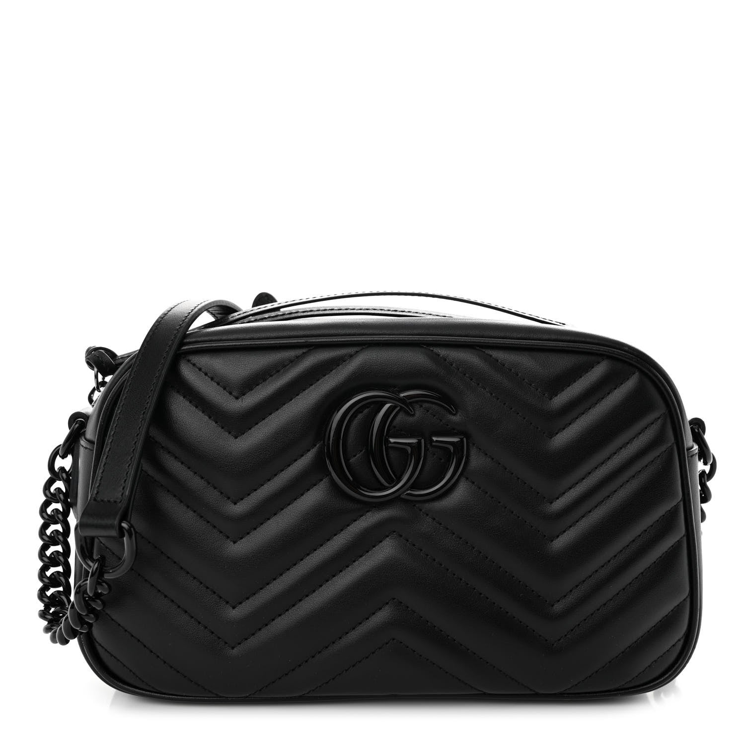Gucci Calfskin Matelasse Monochrome Small GG Marmont Chain Shoulder Bag Black 1 of 9