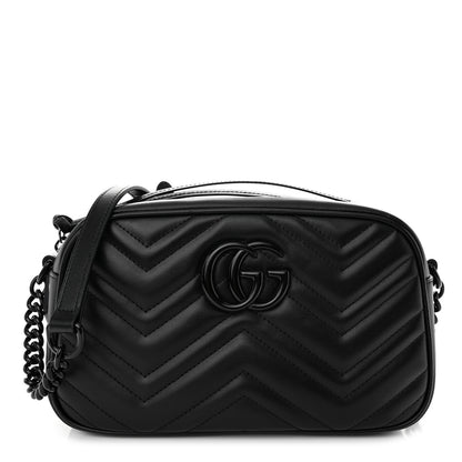 Gucci Calfskin Matelasse Monochrome Small GG Marmont Chain Shoulder Bag Black 1 of 9