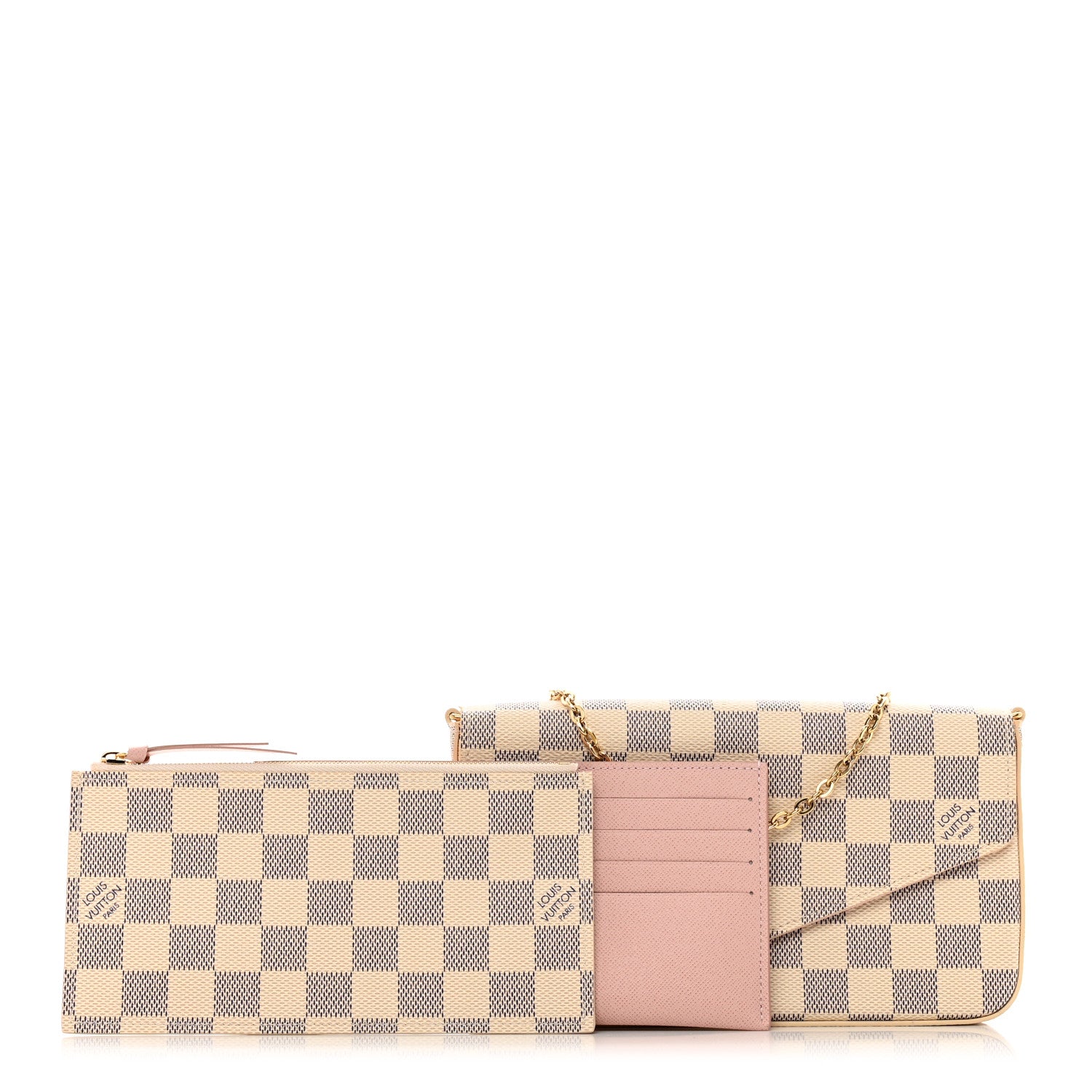 Louis Vuitton Damier Azur Pochette Felicie Chain Wallet Rose Ballerine 1 of 7