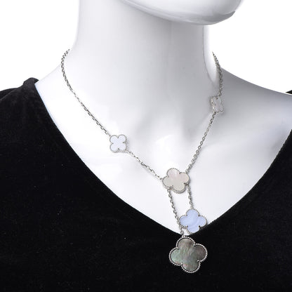 Van Cleef & Arpels 18K White Gold Mother of Pearl Chalcedony 6 Motifs Magic Alhambra Necklace 2 of 7