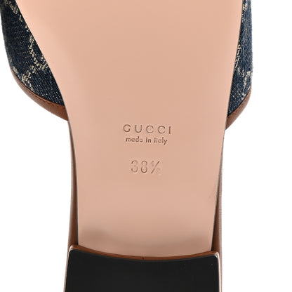 Gucci New Denim GG Monogram Miro Soft Calfskin Jolie Slide Sandals 38.5 Blue Tea Cuir Epilogue 7 of 10
