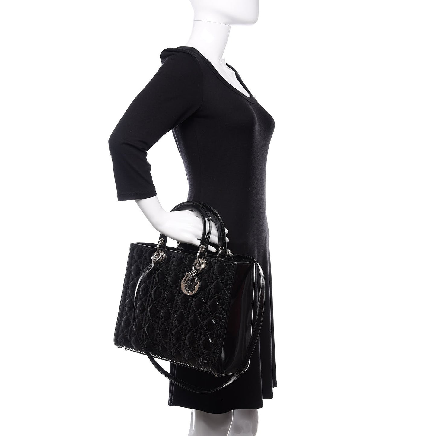 Patent Cannage Large Lady Dior Black