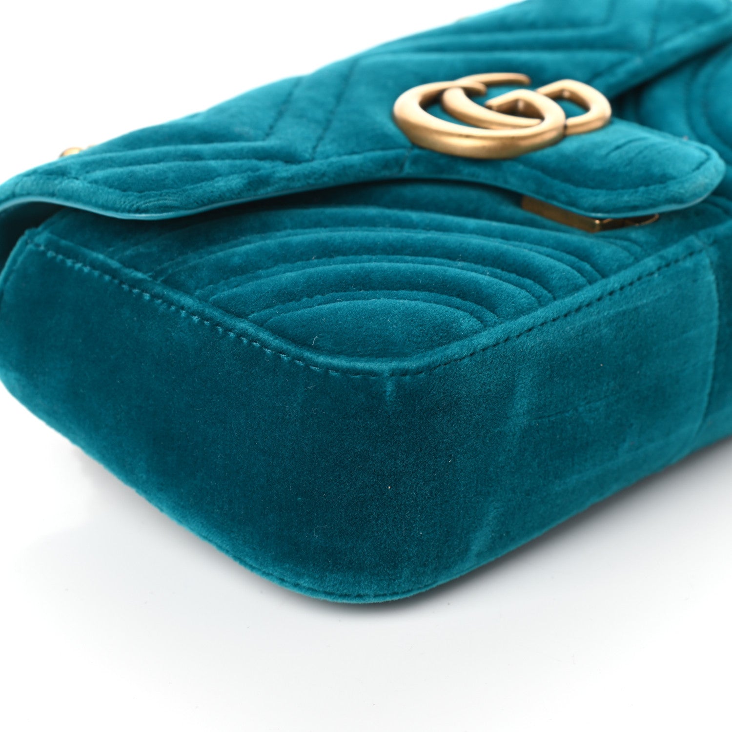Gucci Velvet Matelasse Mini GG Marmont Shoulder Bag Pavone Cyan 8 of 9