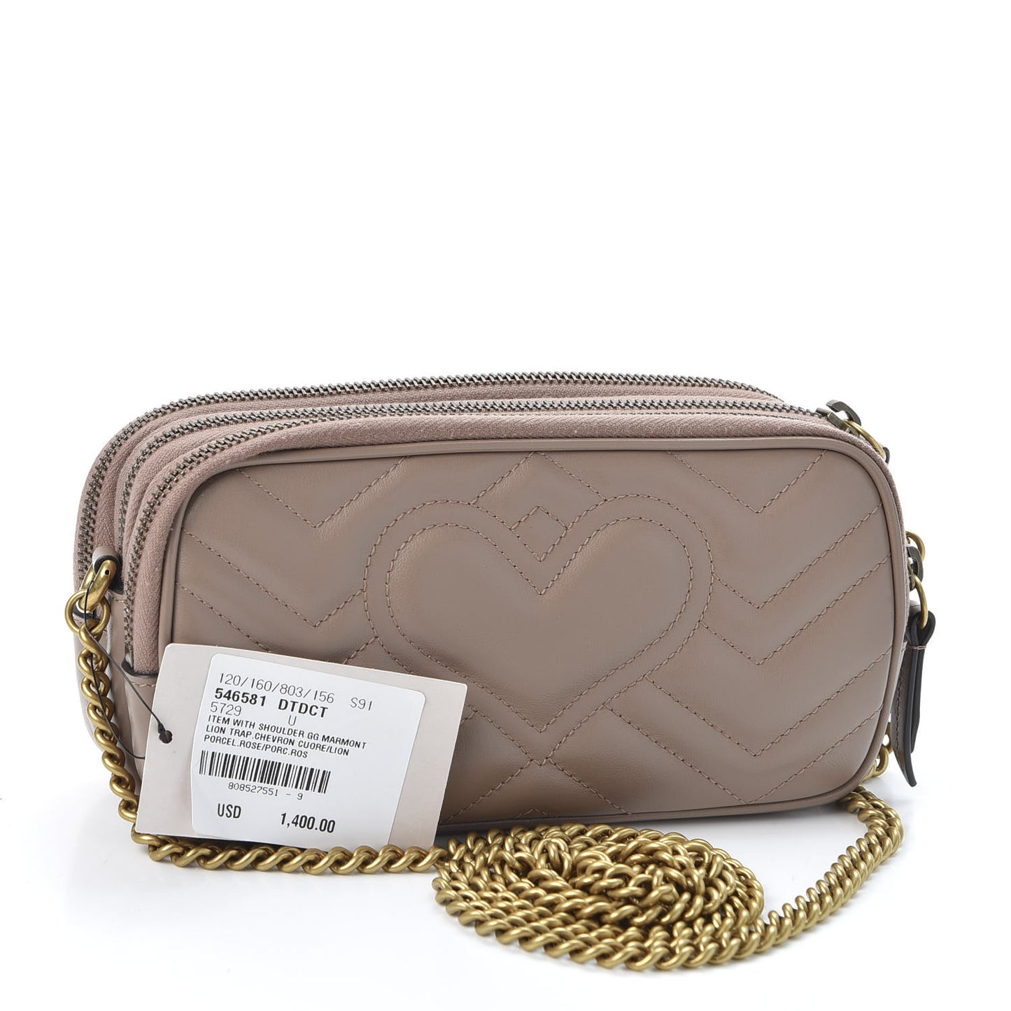 Calfskin Matelasse Mini GG Marmont Chain Crossbody Bag Porcelain Rose