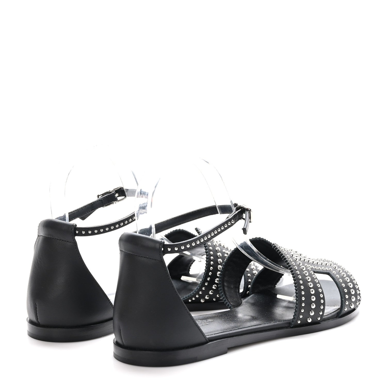 Hermes Calfskin Studded Santorini Sandals 39 Black 4 of 8