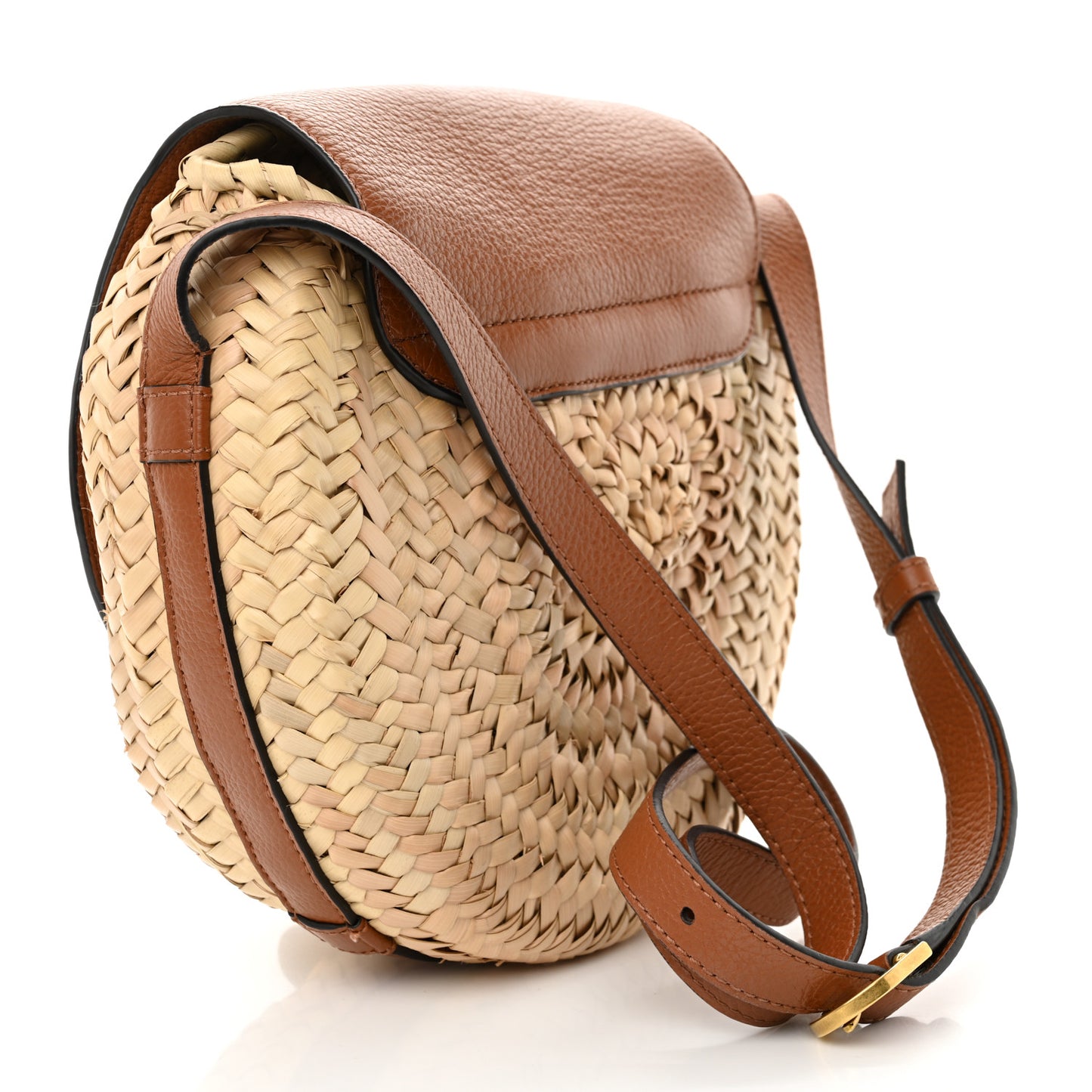 Raffia Small Grain Calfskin Small Marcie Basket Crossbody Tan