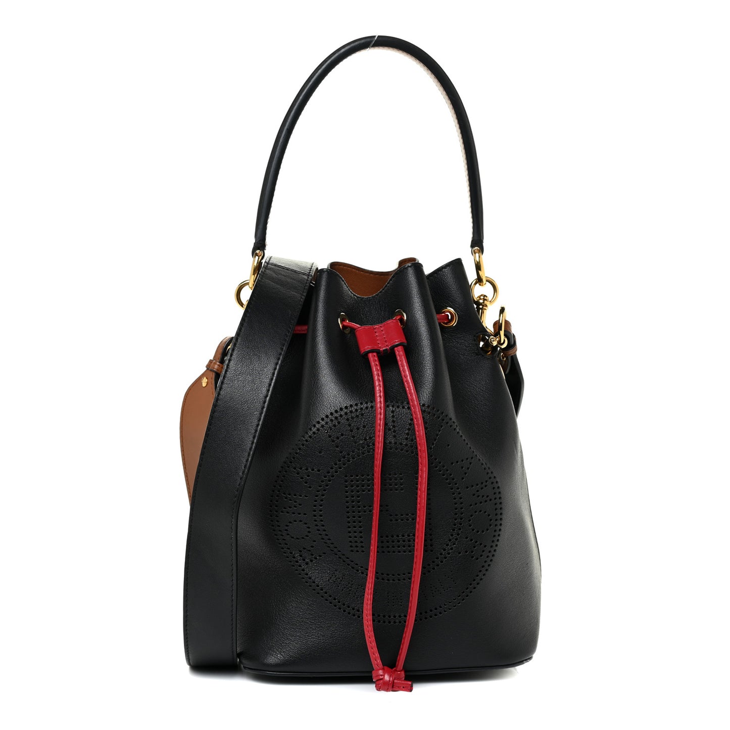 Vitello Grace F is Fendi Stamp Patch Perforated Small Mon Tresor Bucket Bag Black