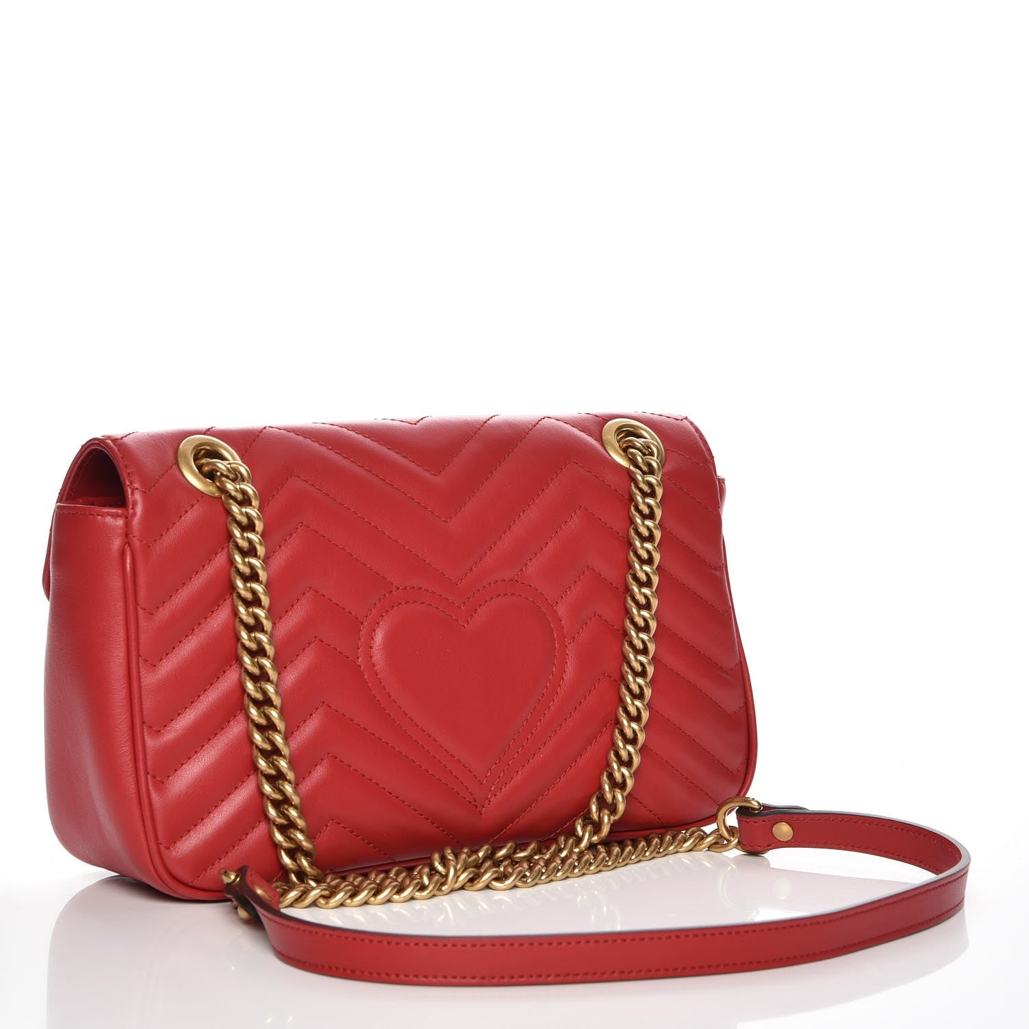 Gucci Calfskin Matelasse Small GG Marmont Shoulder Bag Hibiscus Red 4 of 8