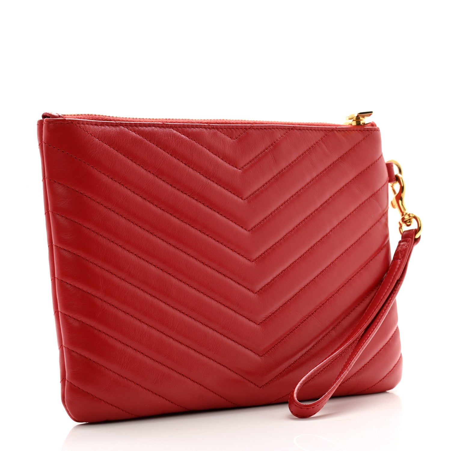 Saint Laurent Calfskin Matelasse Chevron Monogram A5 Wristlet Bandana Red 3 of 13
