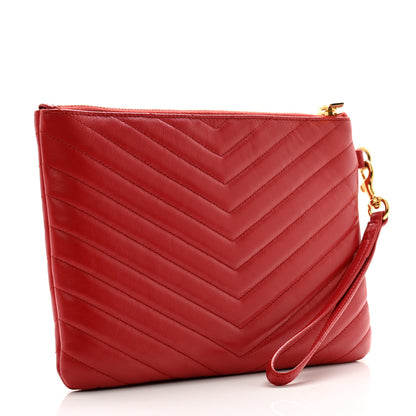 Saint Laurent Calfskin Matelasse Chevron Monogram A5 Wristlet Bandana Red 3 of 13