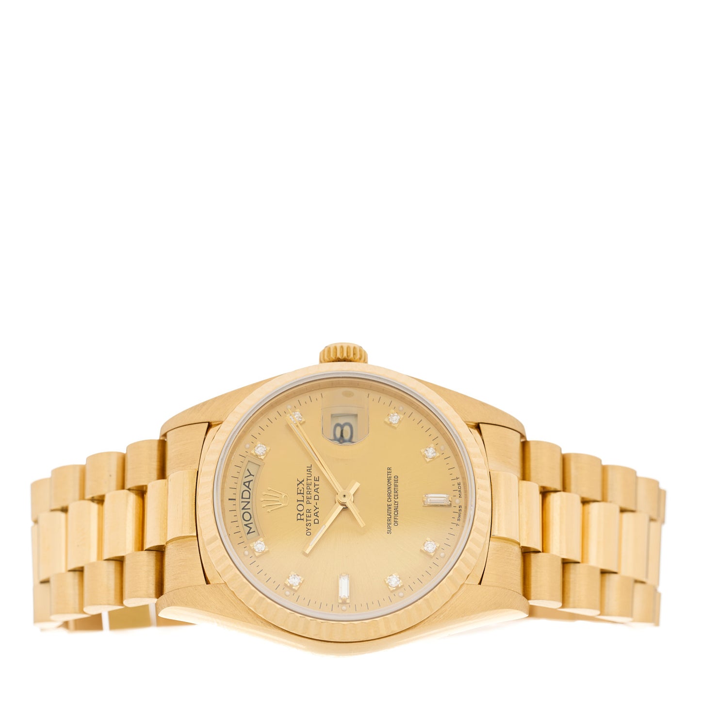 18K Yellow Gold Diamond 36mm Oyster Perpetual Day-Date President Watch Champagne 18038