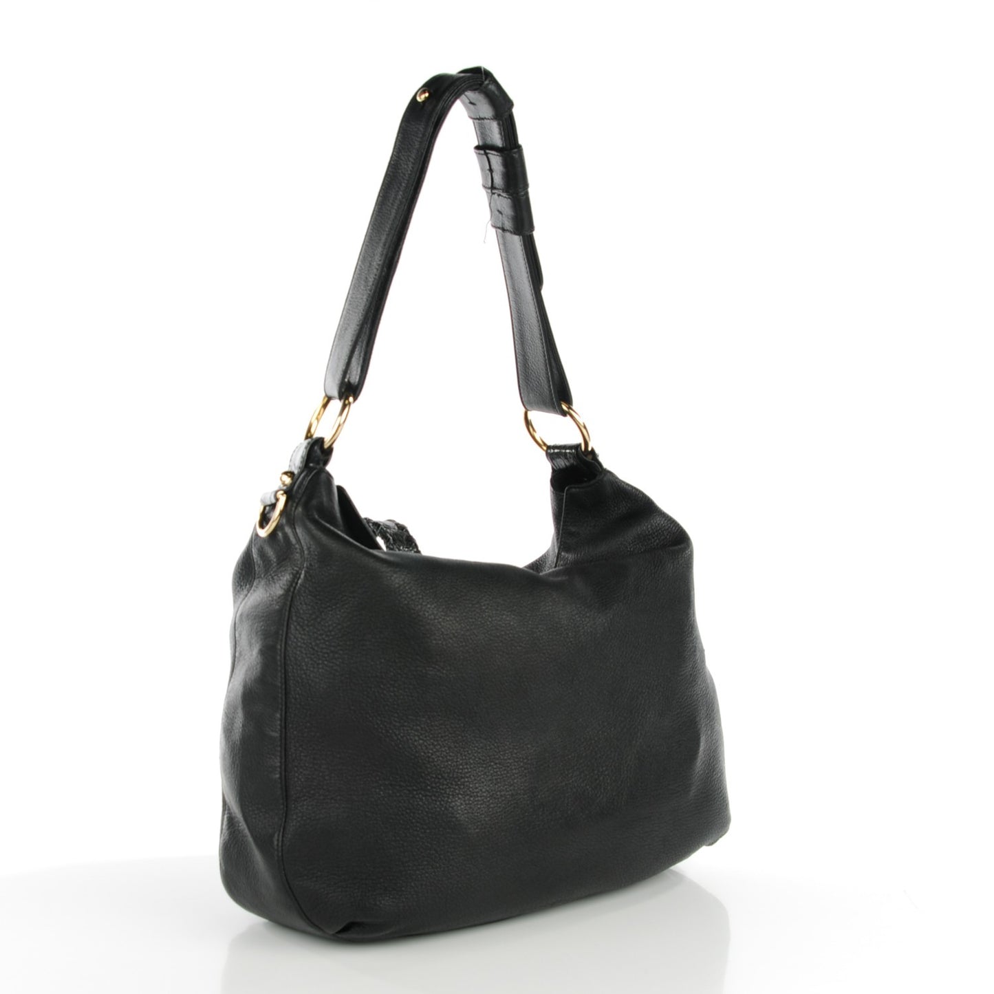 Leather Medium G Wave Shoulder Bag Black