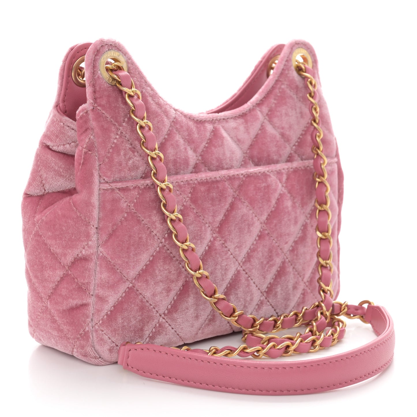 Velvet Quilted Small Wavy CC Hobo Pink