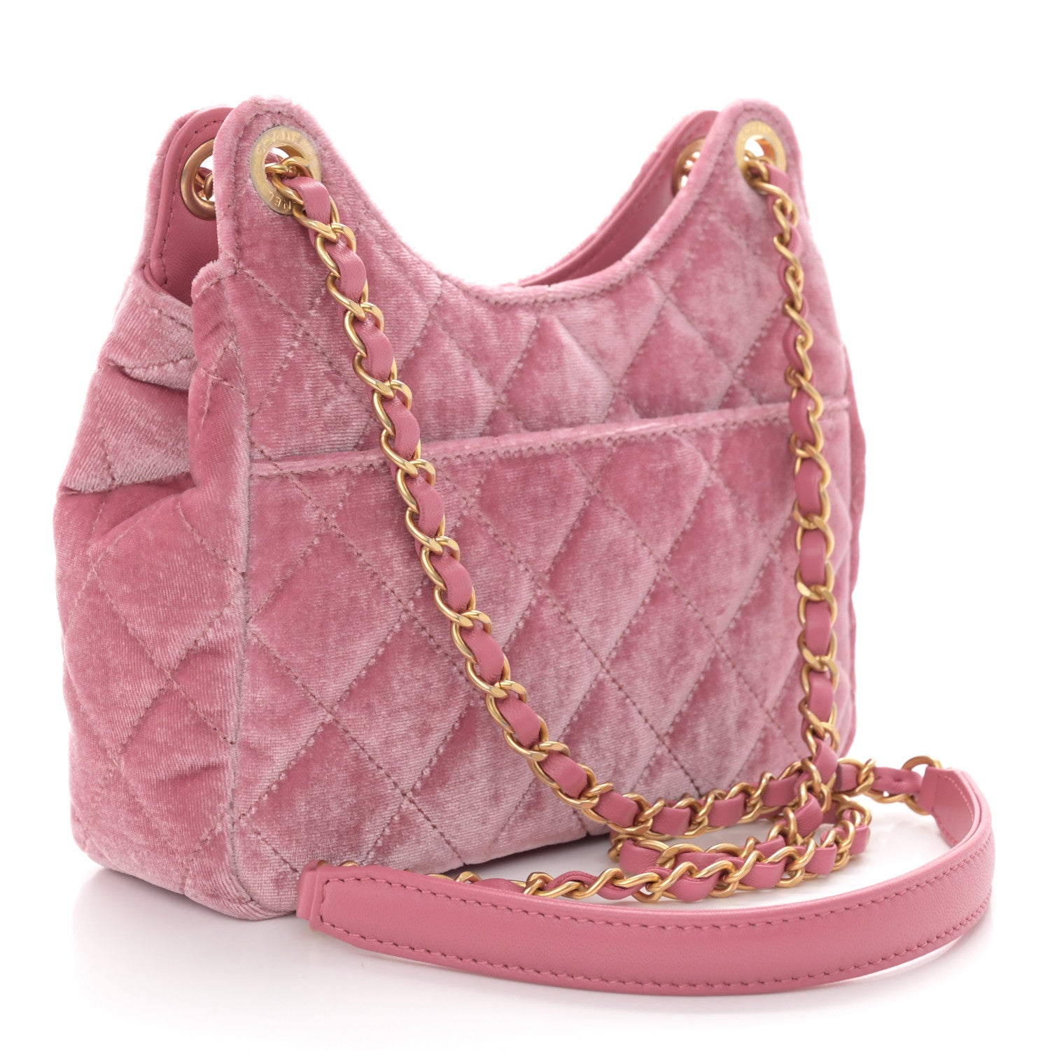 Chanel Velvet Quilted Small Wavy CC Hobo Pink 3 of 11