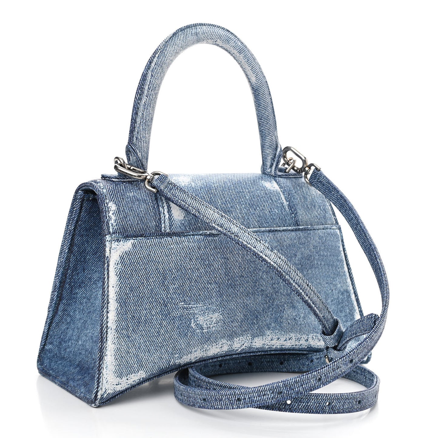 Nappa Denim Printed Small Hourglass Top Handle Bag Denim Blue
