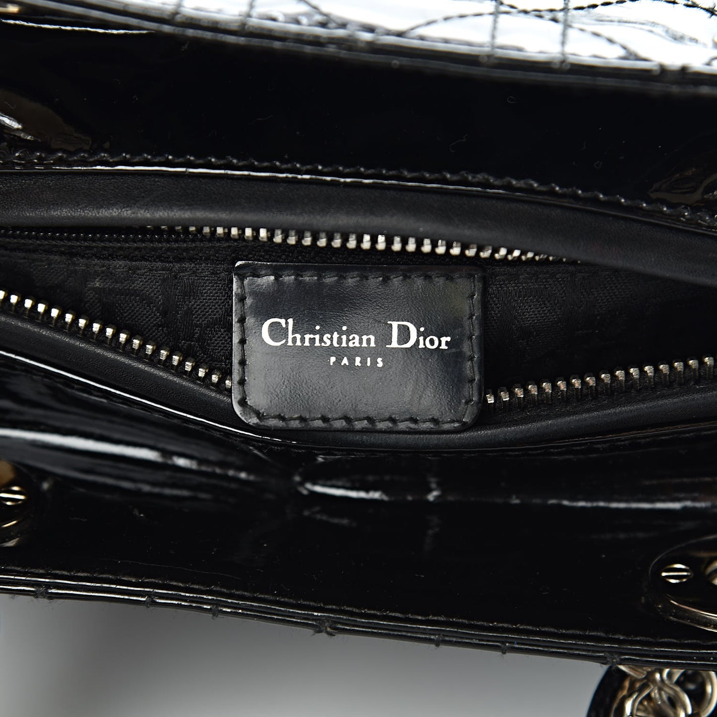 Patent Cannage Stitched Medium Lady Dior Black