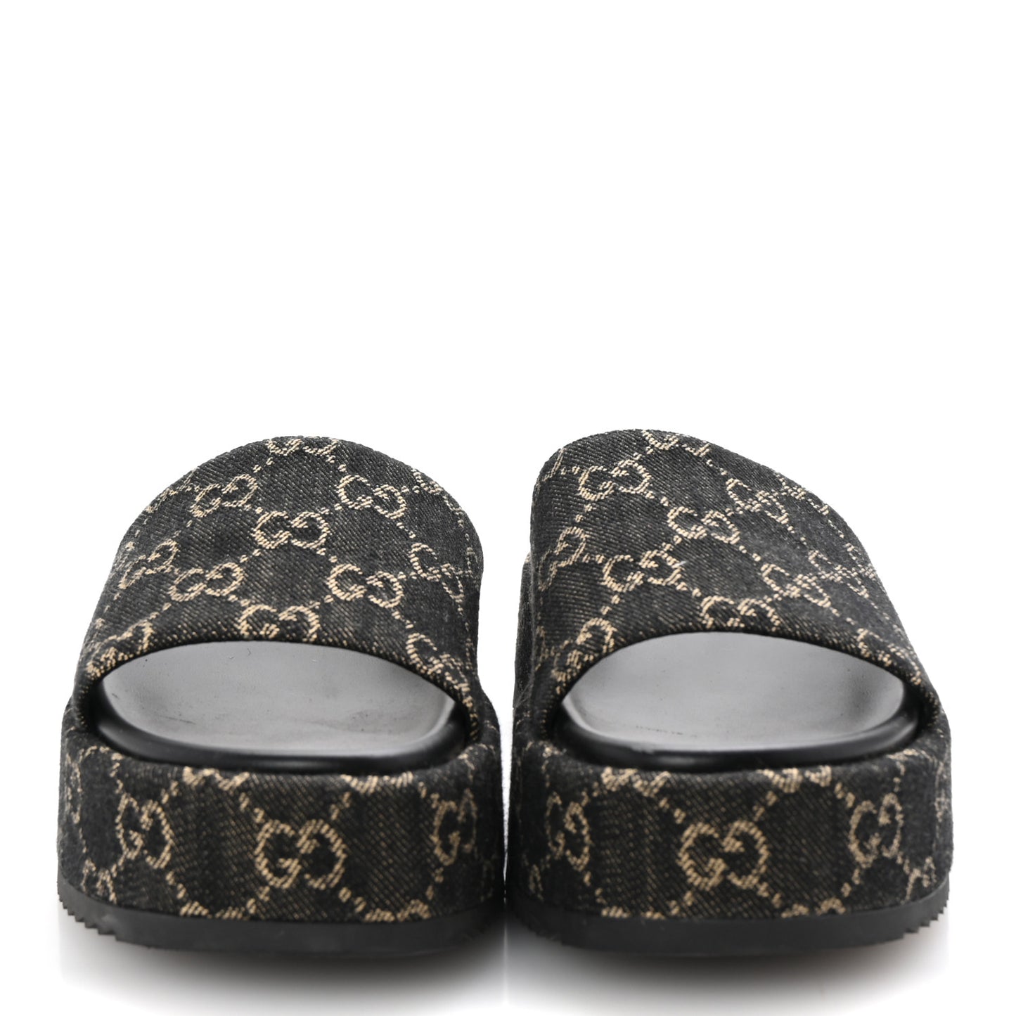 Jacquard Black Denim GG Monogram Angelina Platform 55mm Slide Sandals 37 Black Ivory