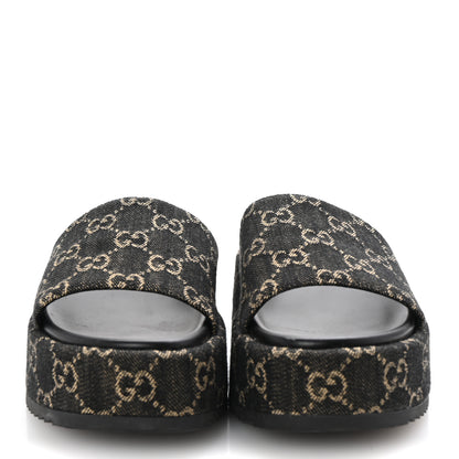 Gucci Jacquard Black Denim GG Monogram Angelina Platform 55mm Slide Sandals 37 Black Ivory 3 of 10
