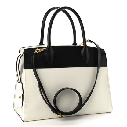 Prada Saffiano City Calfskin Medium Esplanade White Black 3 of 8
